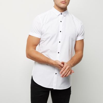 White smart short sleeve slim fit shirt